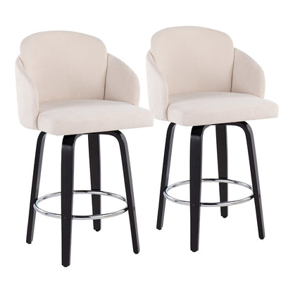 LumiSource Dahlia Counter Stool Set of 2 | Black Wood and Cream Fabric with Chrome Accents | Kitchen Island & Breakfast | Model B26-DAHLIA-R2BKCR2