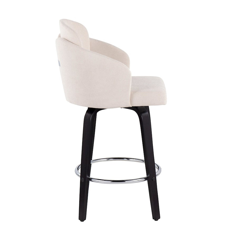 LumiSource Dahlia Counter Stool Set of 2 | Black Wood and Cream Fabric with Chrome Accents | Kitchen Island & Breakfast | Model B26-DAHLIA-R2BKCR2