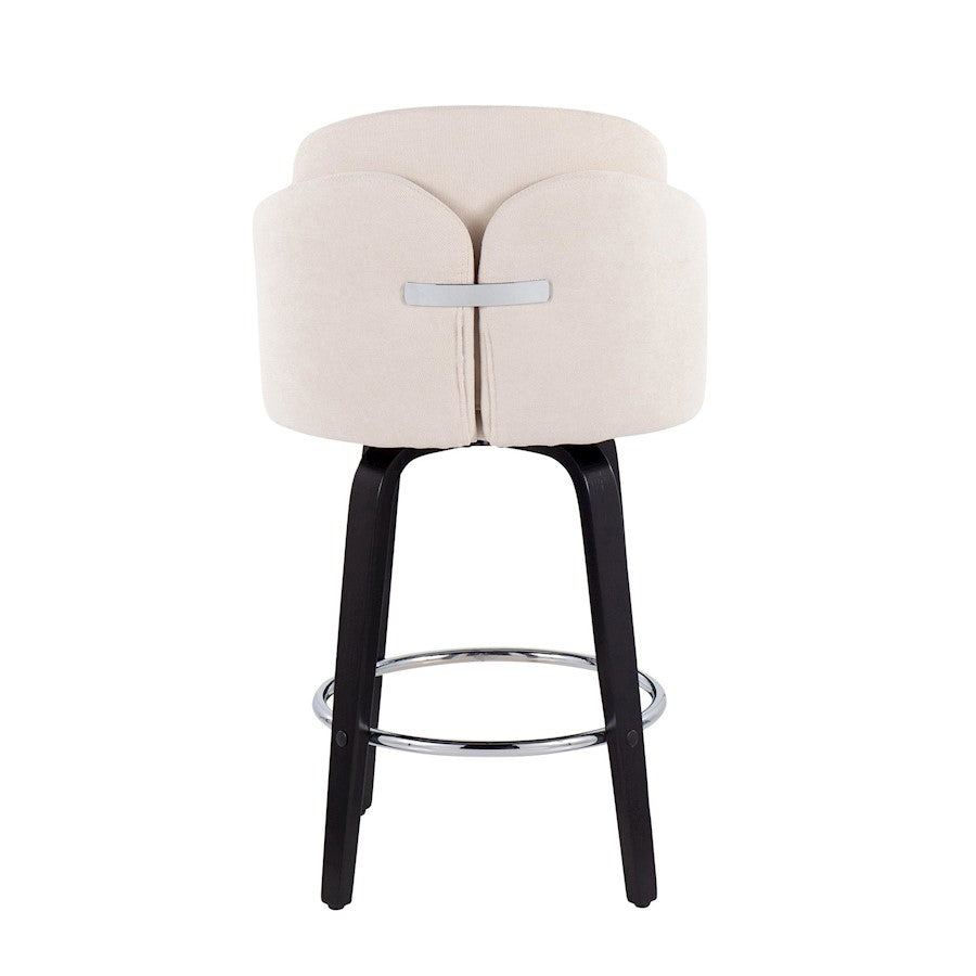 LumiSource Dahlia Counter Stool Set of 2 | Black Wood and Cream Fabric with Chrome Accents | Kitchen Island & Breakfast | Model B26-DAHLIA-R2BKCR2