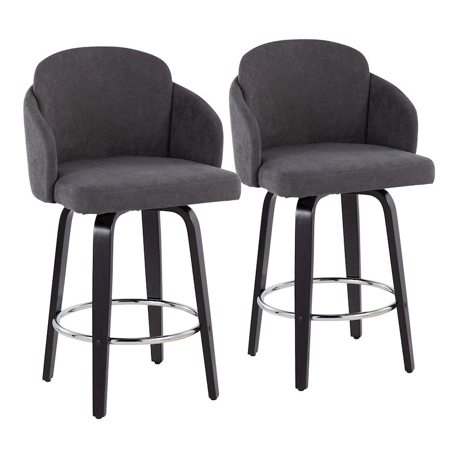 LumiSource Dahlia 25in Counter Stool Set of 2 | Contemporary Black Wood, Grey Fabric, Chrome | Kitchen Island & Breakfast | Model B26-DAHLIA-R2BKGY2