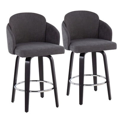 LumiSource Dahlia 25in Counter Stool Set of 2 | Contemporary Black Wood, Grey Fabric, Chrome | Kitchen Island & Breakfast | Model B26-DAHLIA-R2BKGY2