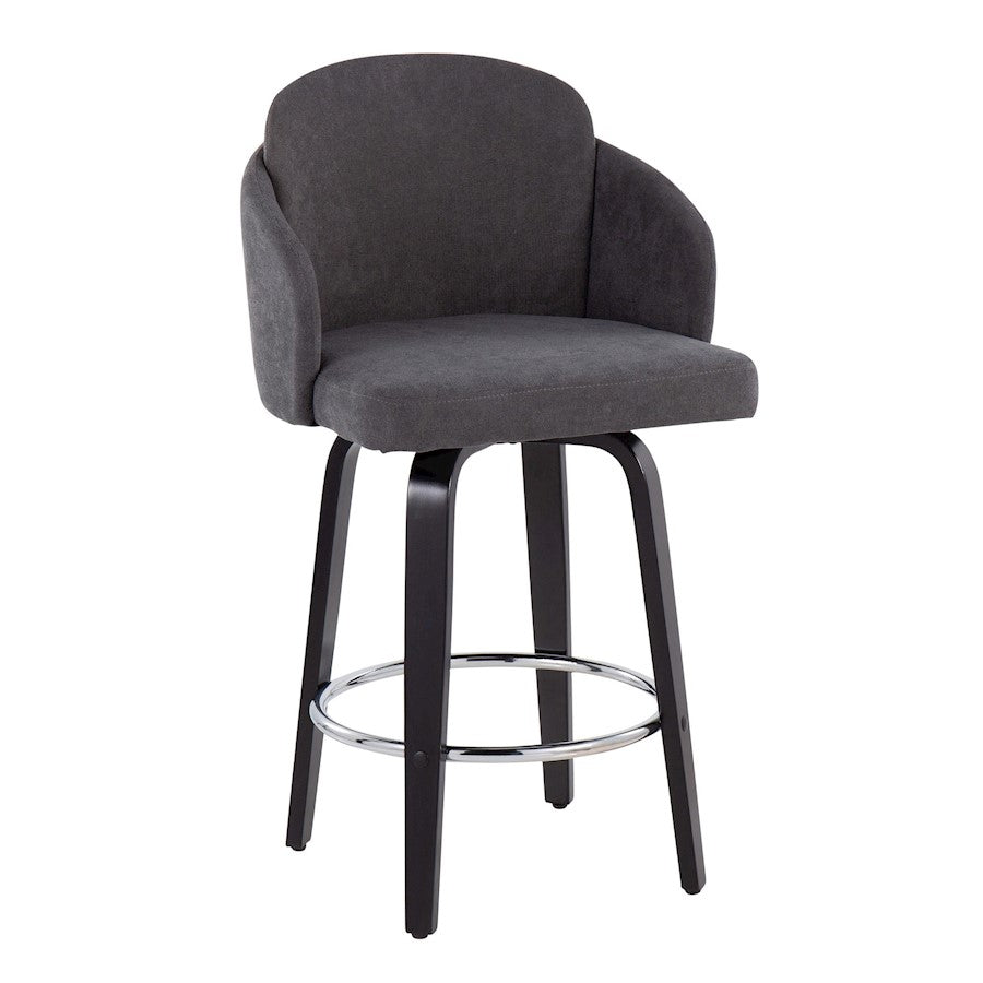 LumiSource Dahlia 25in Counter Stool Set of 2 | Contemporary Black Wood, Grey Fabric, Chrome | Kitchen Island & Breakfast | Model B26-DAHLIA-R2BKGY2