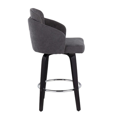 LumiSource Dahlia 25in Counter Stool Set of 2 | Contemporary Black Wood, Grey Fabric, Chrome | Kitchen Island & Breakfast | Model B26-DAHLIA-R2BKGY2