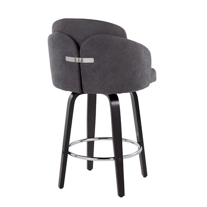 LumiSource Dahlia 25in Counter Stool Set of 2 | Contemporary Black Wood, Grey Fabric, Chrome | Kitchen Island & Breakfast | Model B26-DAHLIA-R2BKGY2