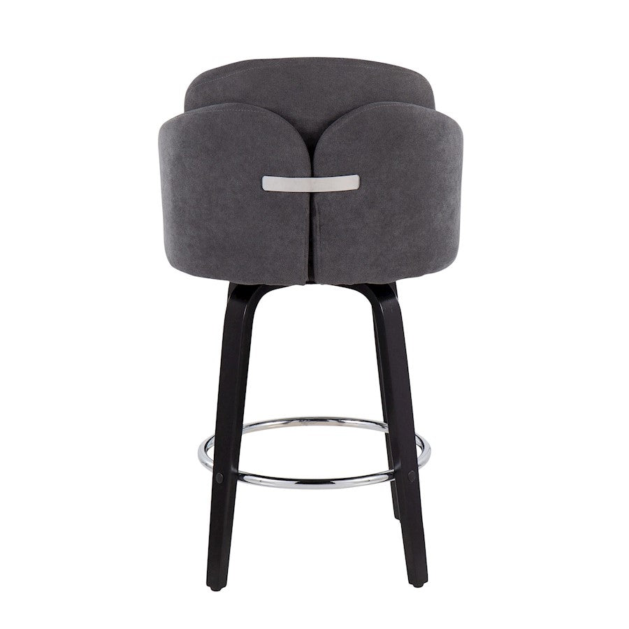 LumiSource Dahlia 25in Counter Stool Set of 2 | Contemporary Black Wood, Grey Fabric, Chrome | Kitchen Island & Breakfast | Model B26-DAHLIA-R2BKGY2