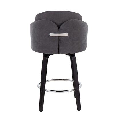 LumiSource Dahlia 25in Counter Stool Set of 2 | Contemporary Black Wood, Grey Fabric, Chrome | Kitchen Island & Breakfast | Model B26-DAHLIA-R2BKGY2