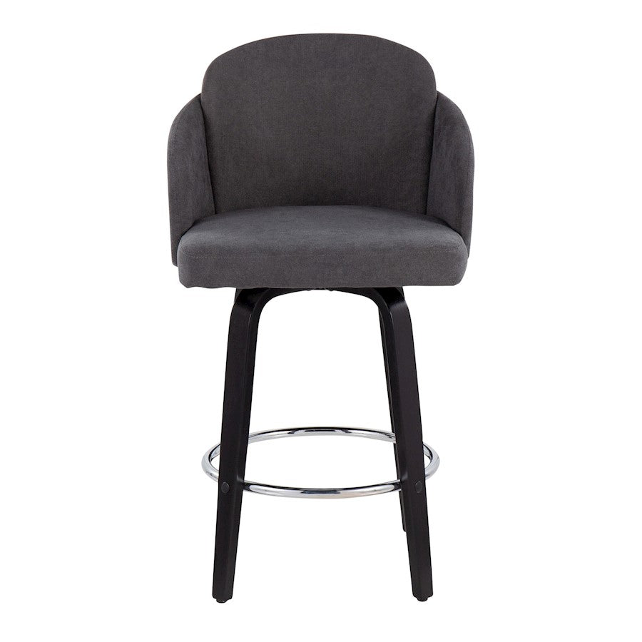 LumiSource Dahlia 25in Counter Stool Set of 2 | Contemporary Black Wood, Grey Fabric, Chrome | Kitchen Island & Breakfast | Model B26-DAHLIA-R2BKGY2