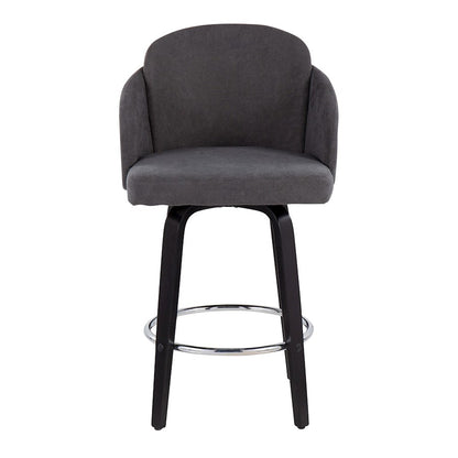 LumiSource Dahlia 25in Counter Stool Set of 2 | Contemporary Black Wood, Grey Fabric, Chrome | Kitchen Island & Breakfast | Model B26-DAHLIA-R2BKGY2