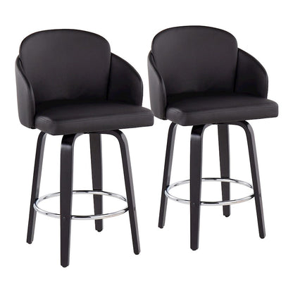 LumiSource Dahlia 25in Counter Stool Set of 2 | Contemporary Black Wood, Black PU, Chrome | Kitchen Island & Breakfast | Model B26-DAHLIA-R2BKPUBK2