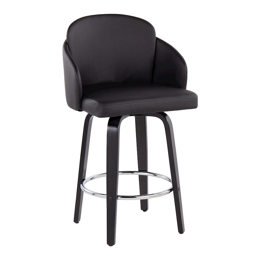 LumiSource Dahlia 25in Counter Stool Set of 2 | Contemporary Black Wood, Black PU, Chrome | Kitchen Island & Breakfast | Model B26-DAHLIA-R2BKPUBK2