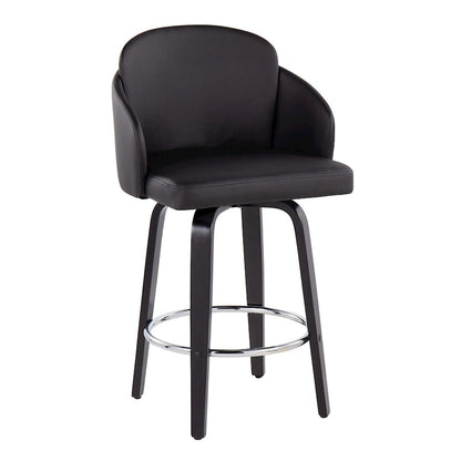 LumiSource Dahlia 25in Counter Stool Set of 2 | Contemporary Black Wood, Black PU, Chrome | Kitchen Island & Breakfast | Model B26-DAHLIA-R2BKPUBK2