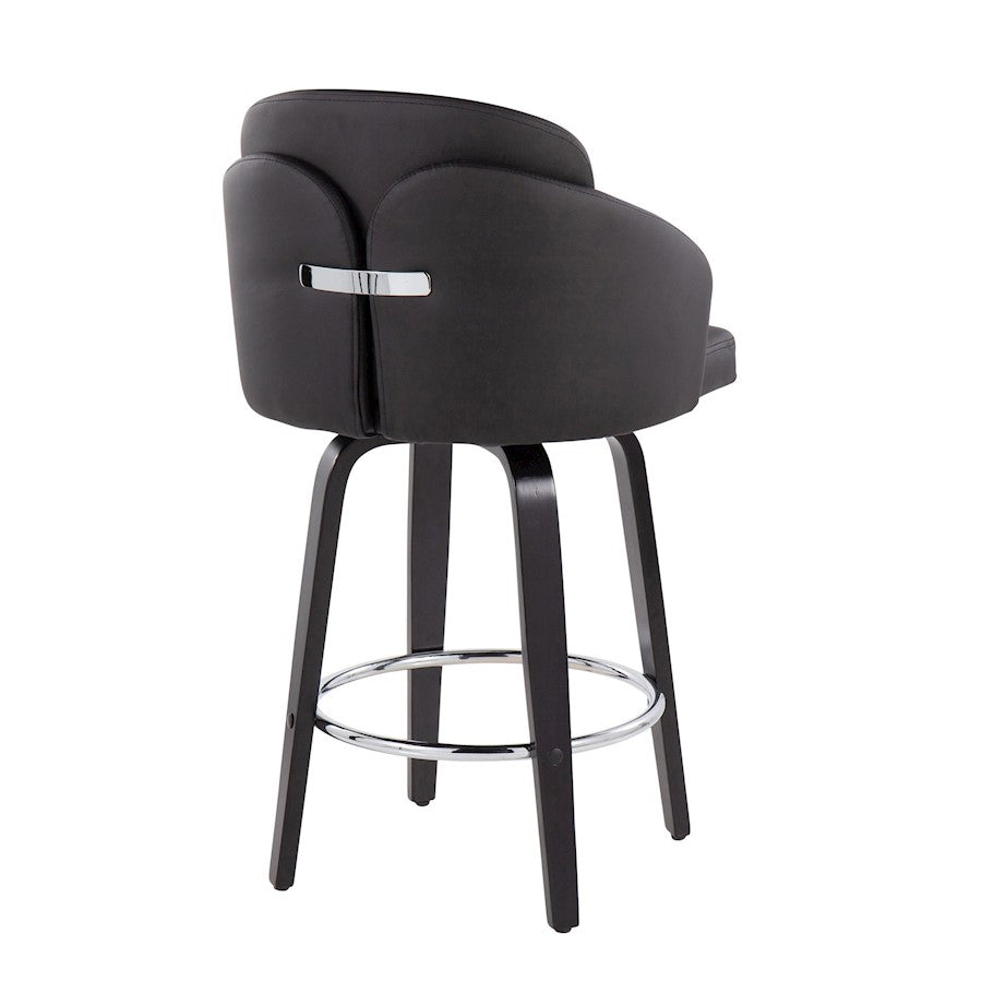 LumiSource Dahlia 25in Counter Stool Set of 2 | Contemporary Black Wood, Black PU, Chrome | Kitchen Island & Breakfast | Model B26-DAHLIA-R2BKPUBK2