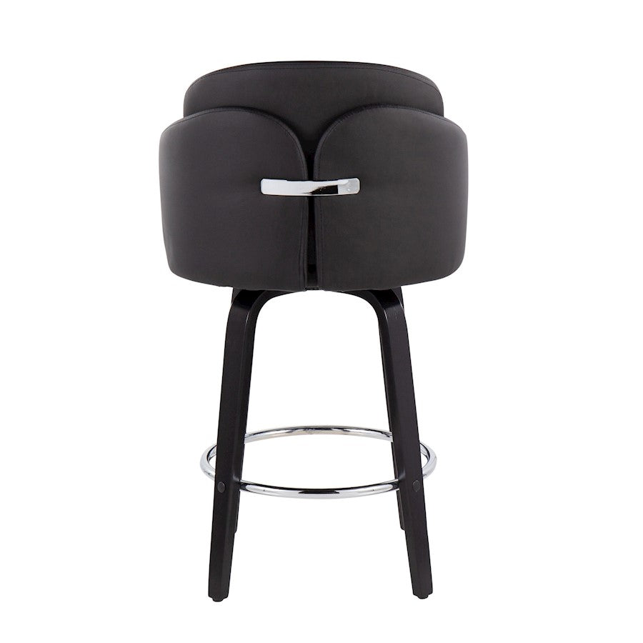 LumiSource Dahlia 25in Counter Stool Set of 2 | Contemporary Black Wood, Black PU, Chrome | Kitchen Island & Breakfast | Model B26-DAHLIA-R2BKPUBK2