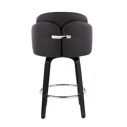 LumiSource Dahlia 25in Counter Stool Set of 2 | Contemporary Black Wood, Black PU, Chrome | Kitchen Island & Breakfast | Model B26-DAHLIA-R2BKPUBK2