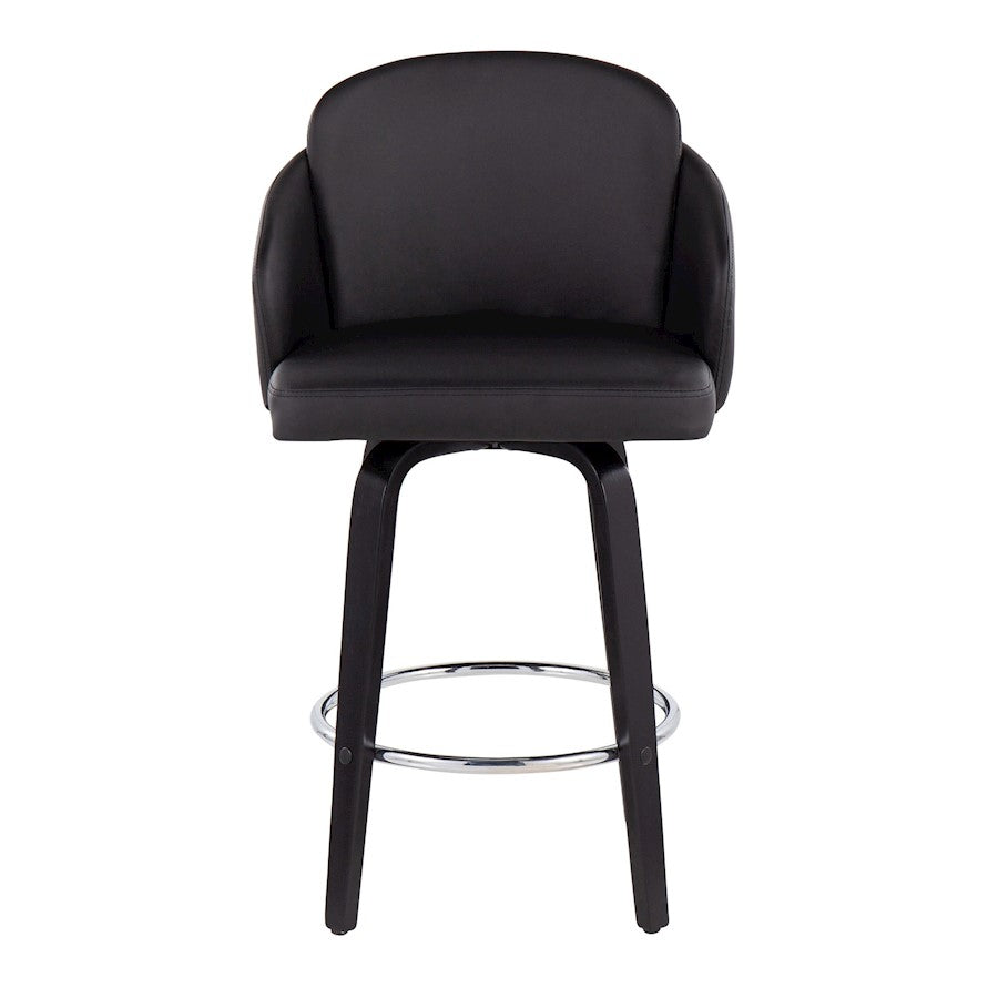 LumiSource Dahlia 25in Counter Stool Set of 2 | Contemporary Black Wood, Black PU, Chrome | Kitchen Island & Breakfast | Model B26-DAHLIA-R2BKPUBK2