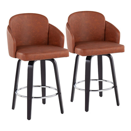 LumiSource Dahlia 25in Counter Stool Set of 2 | Contemporary Black Wood, Camel PU, Chrome | Kitchen Island & Breakfast | Model B26-DAHLIA-R2BKPUCAM2