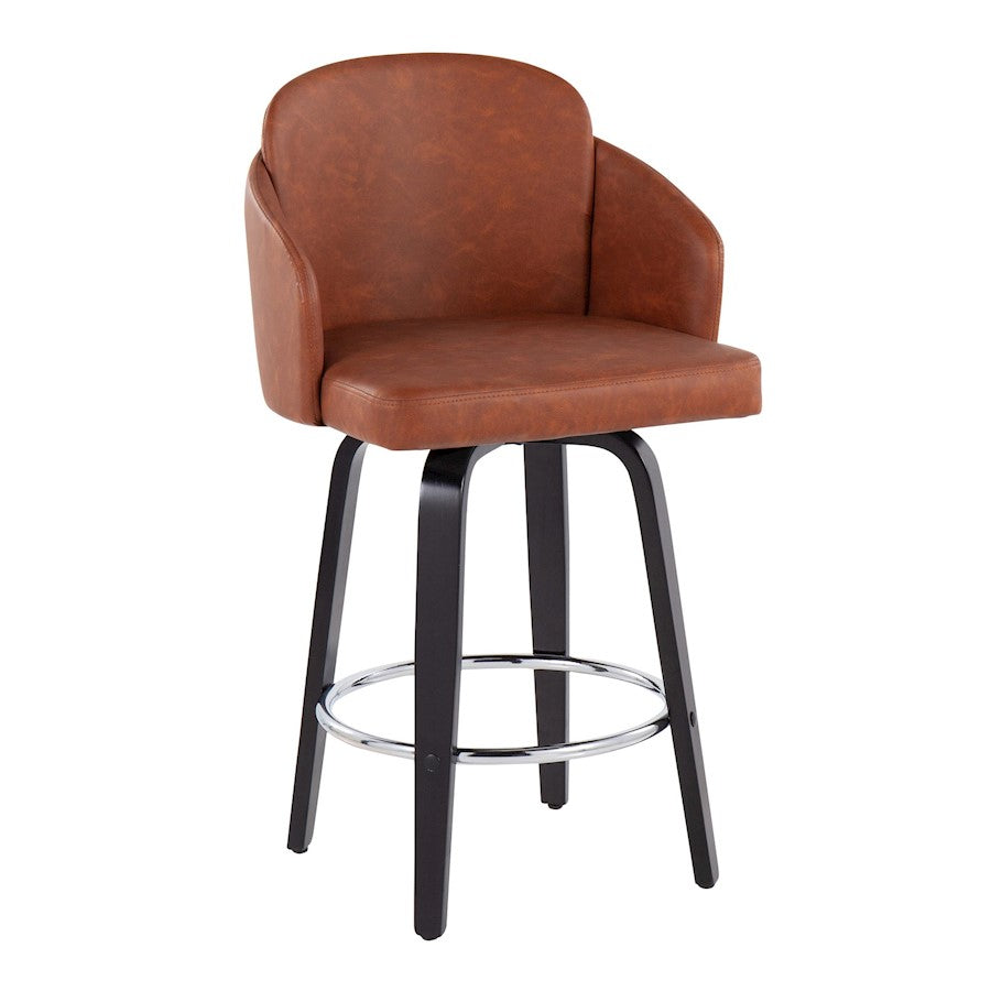 LumiSource Dahlia 25in Counter Stool Set of 2 | Contemporary Black Wood, Camel PU, Chrome | Kitchen Island & Breakfast | Model B26-DAHLIA-R2BKPUCAM2
