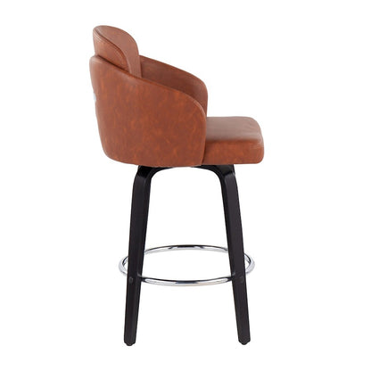 LumiSource Dahlia 25in Counter Stool Set of 2 | Contemporary Black Wood, Camel PU, Chrome | Kitchen Island & Breakfast | Model B26-DAHLIA-R2BKPUCAM2