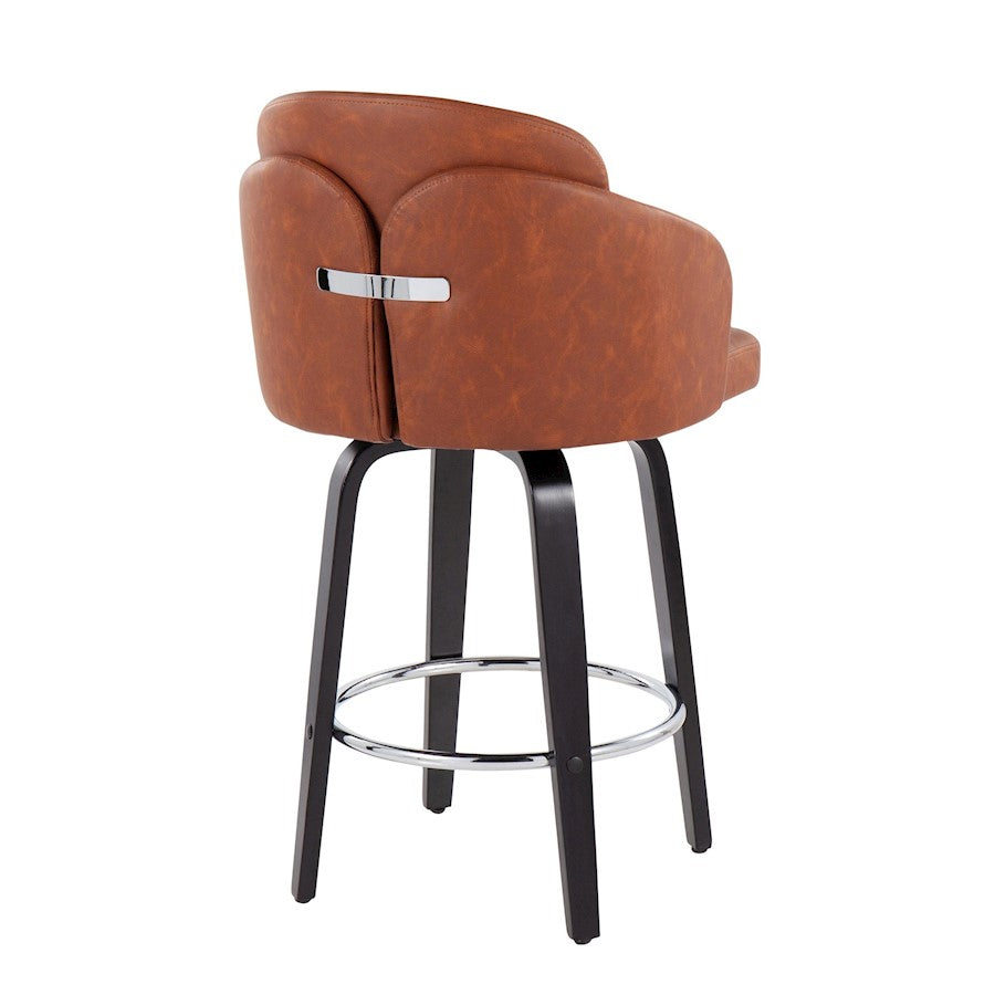 LumiSource Dahlia 25in Counter Stool Set of 2 | Contemporary Black Wood, Camel PU, Chrome | Kitchen Island & Breakfast | Model B26-DAHLIA-R2BKPUCAM2