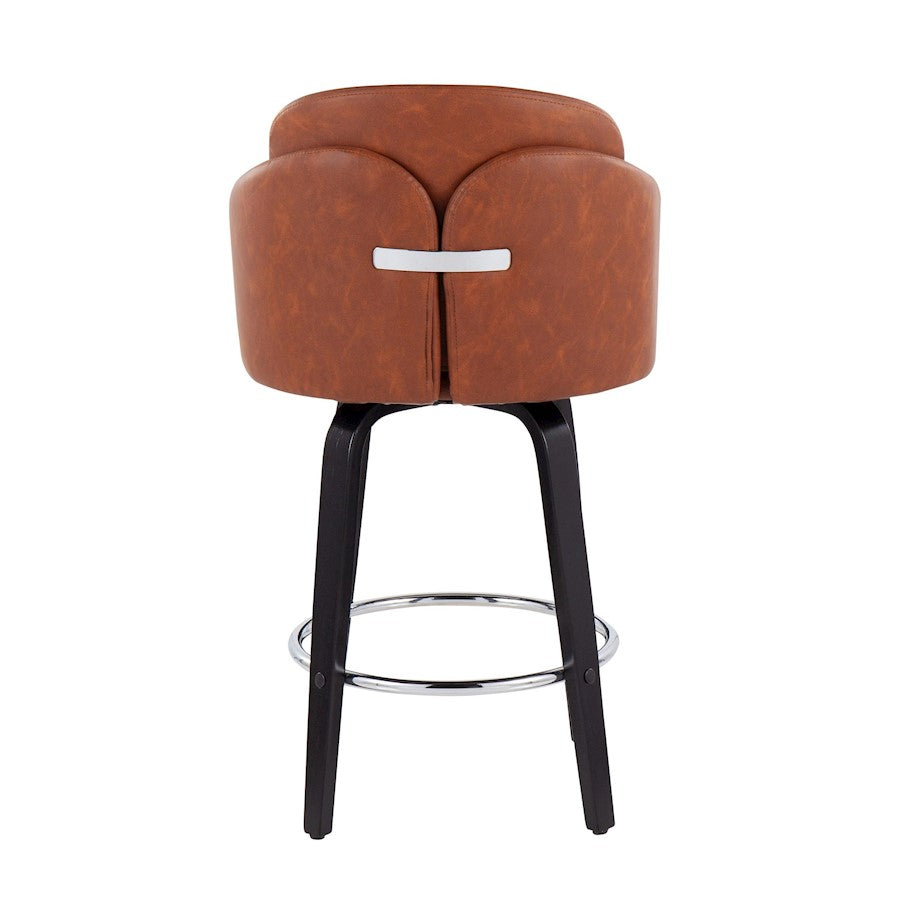 LumiSource Dahlia 25in Counter Stool Set of 2 | Contemporary Black Wood, Camel PU, Chrome | Kitchen Island & Breakfast | Model B26-DAHLIA-R2BKPUCAM2