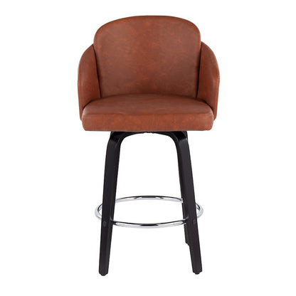 LumiSource Dahlia 25in Counter Stool Set of 2 | Contemporary Black Wood, Camel PU, Chrome | Kitchen Island & Breakfast | Model B26-DAHLIA-R2BKPUCAM2