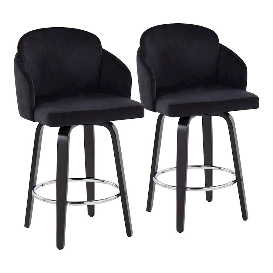 LumiSource Dahlia 25in Counter Stool Set of 2 | Contemporary Black Wood, Black Velvet, Chrome & Gold | Kitchen Island | Model B26-DAHLIA-R2BKVBK2