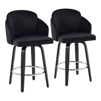 LumiSource Dahlia 25in Counter Stool Set of 2 | Contemporary Black Wood, Black Velvet, Chrome & Gold | Kitchen Island | Model B26-DAHLIA-R2BKVBK2