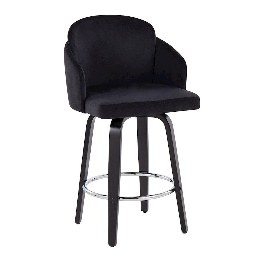 LumiSource Dahlia 25in Counter Stool Set of 2 | Contemporary Black Wood, Black Velvet, Chrome & Gold | Kitchen Island | Model B26-DAHLIA-R2BKVBK2