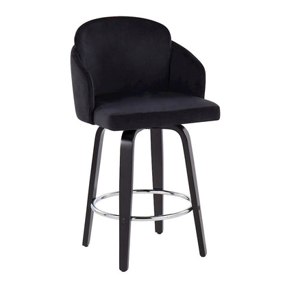 LumiSource Dahlia 25in Counter Stool Set of 2 | Contemporary Black Wood, Black Velvet, Chrome & Gold | Kitchen Island | Model B26-DAHLIA-R2BKVBK2