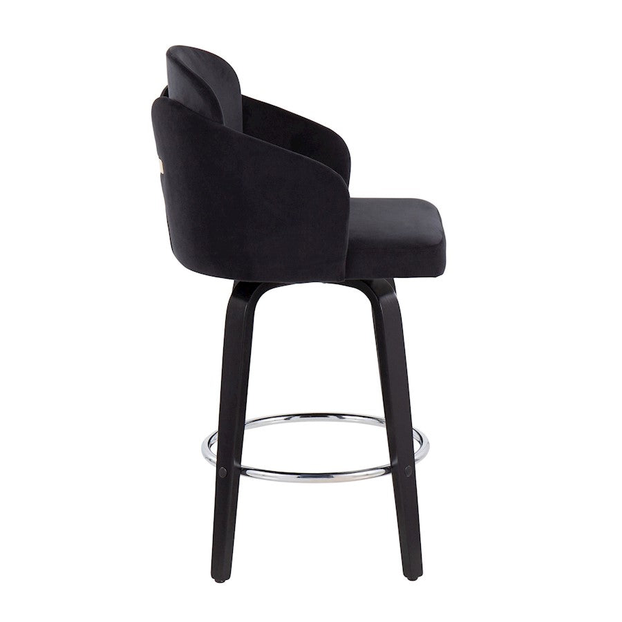 LumiSource Dahlia 25in Counter Stool Set of 2 | Contemporary Black Wood, Black Velvet, Chrome & Gold | Kitchen Island | Model B26-DAHLIA-R2BKVBK2