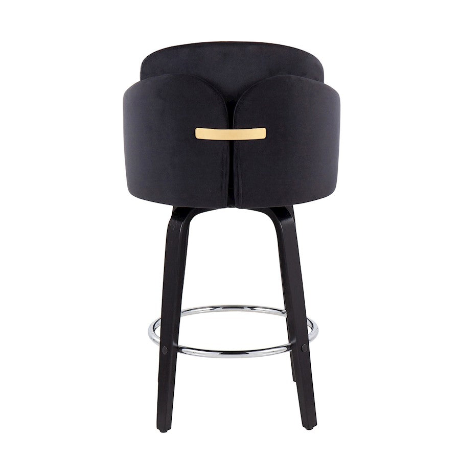 LumiSource Dahlia 25in Counter Stool Set of 2 | Contemporary Black Wood, Black Velvet, Chrome & Gold | Kitchen Island | Model B26-DAHLIA-R2BKVBK2