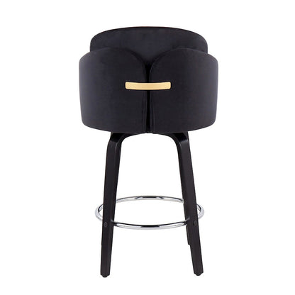 LumiSource Dahlia 25in Counter Stool Set of 2 | Contemporary Black Wood, Black Velvet, Chrome & Gold | Kitchen Island | Model B26-DAHLIA-R2BKVBK2