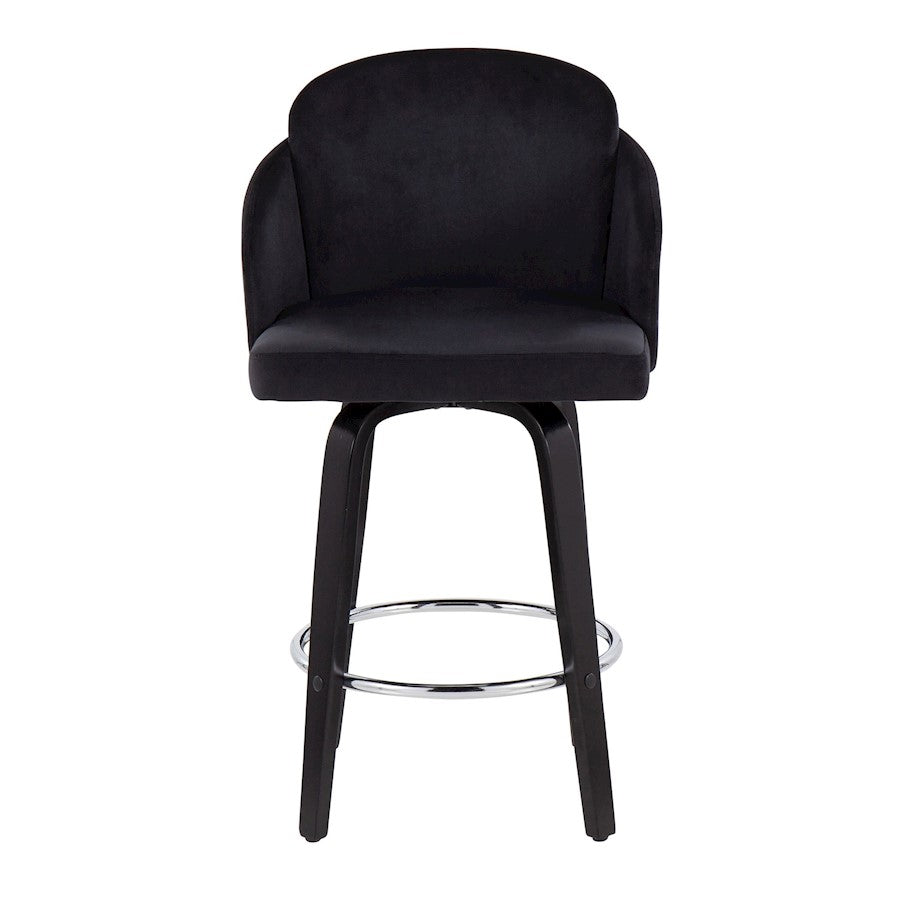 LumiSource Dahlia 25in Counter Stool Set of 2 | Contemporary Black Wood, Black Velvet, Chrome & Gold | Kitchen Island | Model B26-DAHLIA-R2BKVBK2