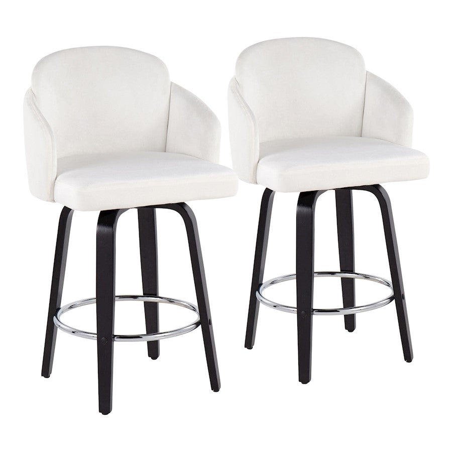 LumiSource Dahlia 25in Counter Stool Set/2 | Black Wood Cream Velvet Chrome Gold | Kitchen Island & Bar Seating | Model B26-DAHLIA-R2BKVCR2