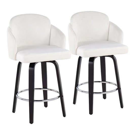 LumiSource Dahlia 25in Counter Stool Set/2 | Black Wood Cream Velvet Chrome Gold | Kitchen Island & Bar Seating | Model B26-DAHLIA-R2BKVCR2