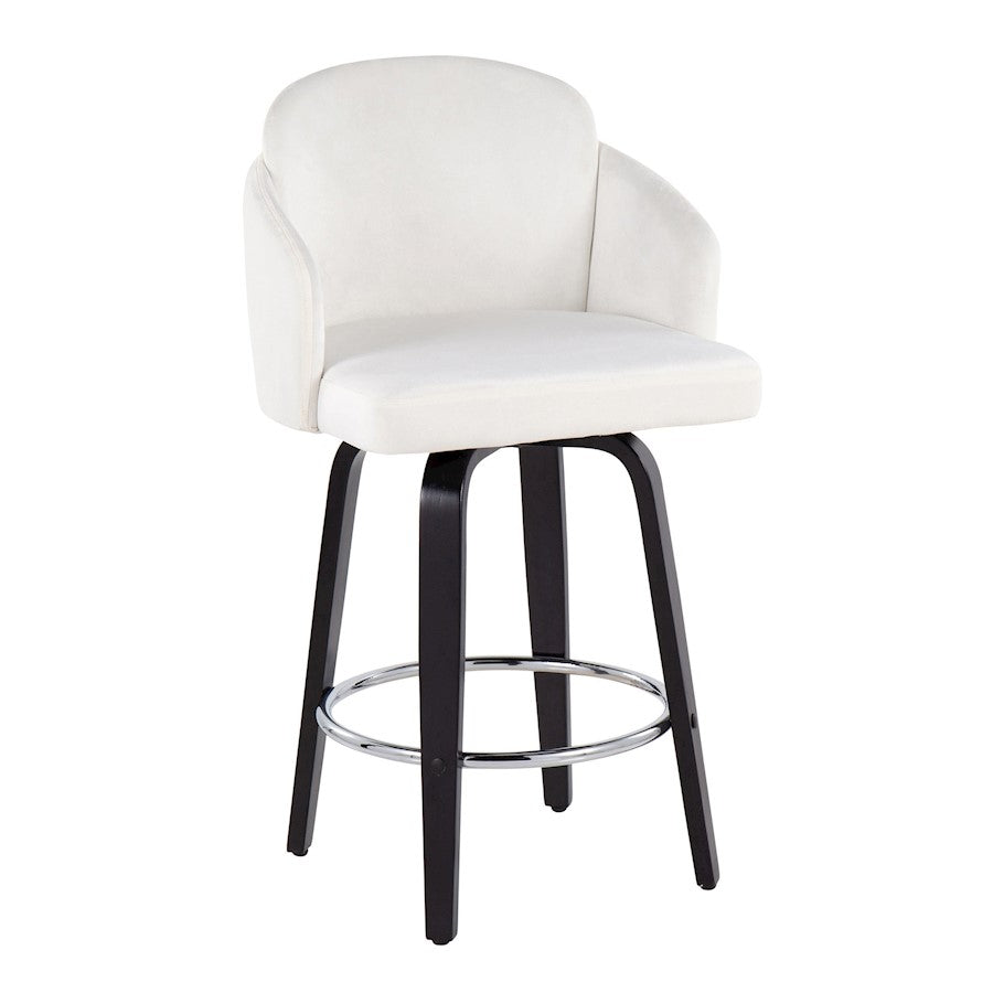 LumiSource Dahlia 25in Counter Stool Set/2 | Black Wood Cream Velvet Chrome Gold | Kitchen Island & Bar Seating | Model B26-DAHLIA-R2BKVCR2