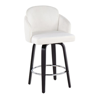 LumiSource Dahlia 25in Counter Stool Set/2 | Black Wood Cream Velvet Chrome Gold | Kitchen Island & Bar Seating | Model B26-DAHLIA-R2BKVCR2