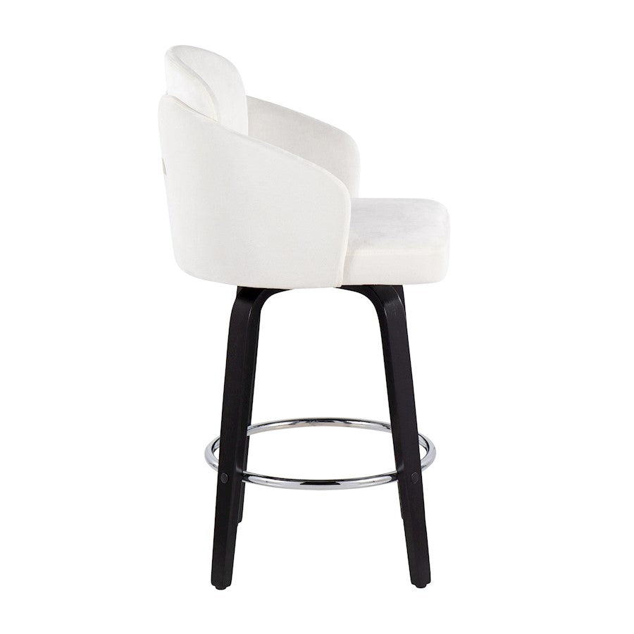 LumiSource Dahlia 25in Counter Stool Set/2 | Black Wood Cream Velvet Chrome Gold | Kitchen Island & Bar Seating | Model B26-DAHLIA-R2BKVCR2