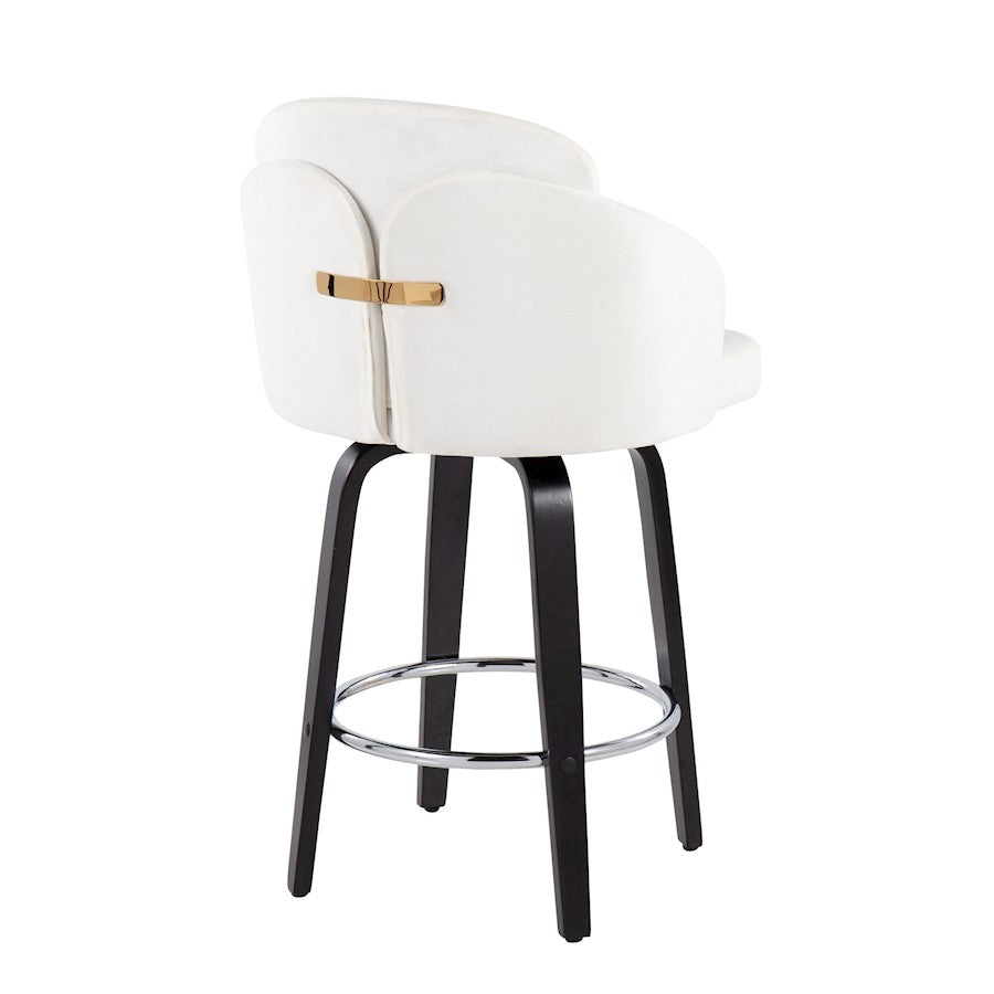 LumiSource Dahlia 25in Counter Stool Set/2 | Black Wood Cream Velvet Chrome Gold | Kitchen Island & Bar Seating | Model B26-DAHLIA-R2BKVCR2