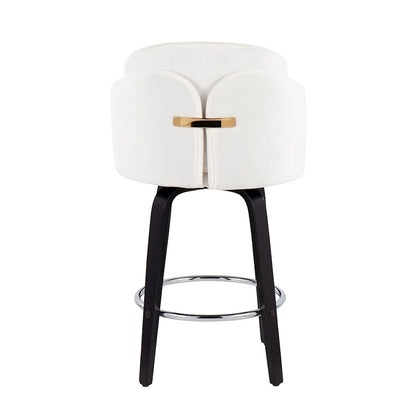 LumiSource Dahlia 25in Counter Stool Set/2 | Black Wood Cream Velvet Chrome Gold | Kitchen Island & Bar Seating | Model B26-DAHLIA-R2BKVCR2