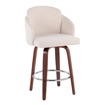LumiSource Dahlia 25in Counter Stool Set/2 | Walnut Wood Cream Fabric Chrome | Kitchen Island & Bar Seating | Model B26-DAHLIA-R2WLCR2