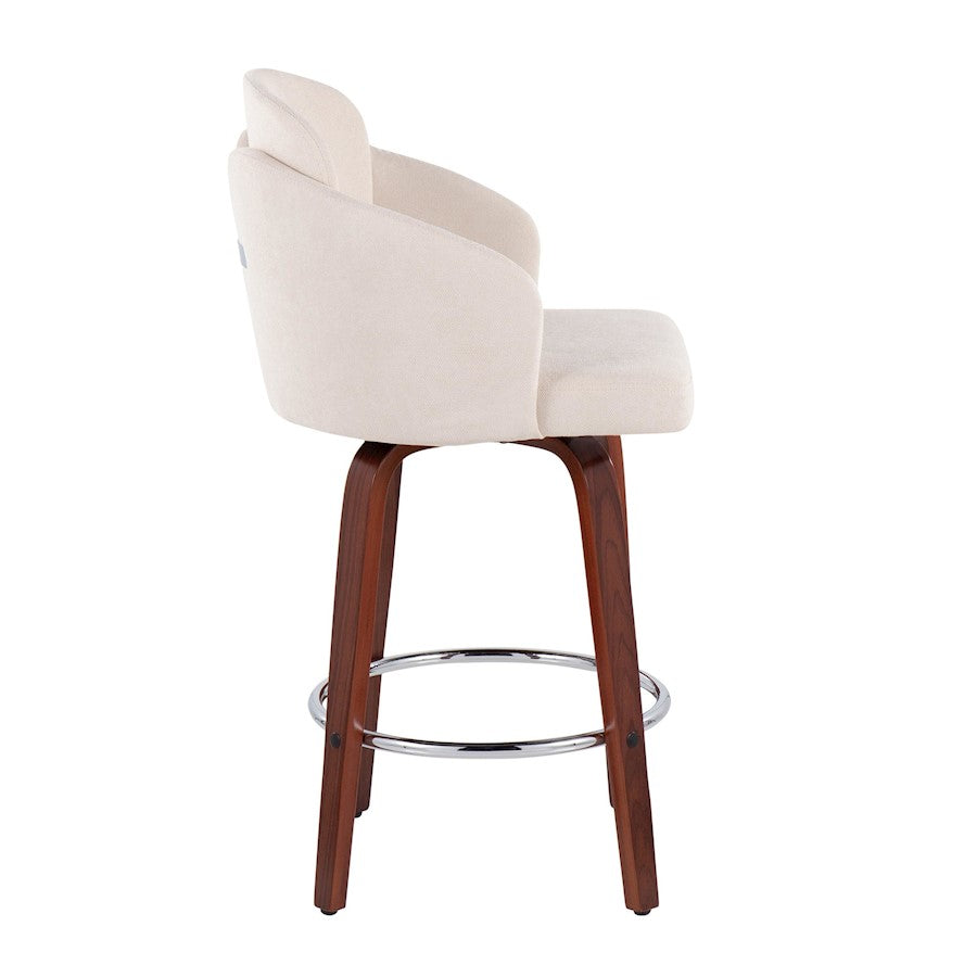 LumiSource Dahlia 25in Counter Stool Set/2 | Walnut Wood Cream Fabric Chrome | Kitchen Island & Bar Seating | Model B26-DAHLIA-R2WLCR2