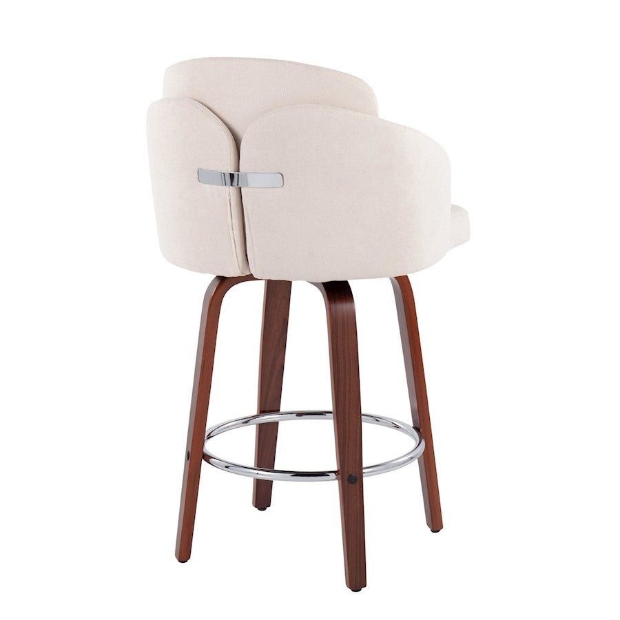 LumiSource Dahlia 25in Counter Stool Set/2 | Walnut Wood Cream Fabric Chrome | Kitchen Island & Bar Seating | Model B26-DAHLIA-R2WLCR2