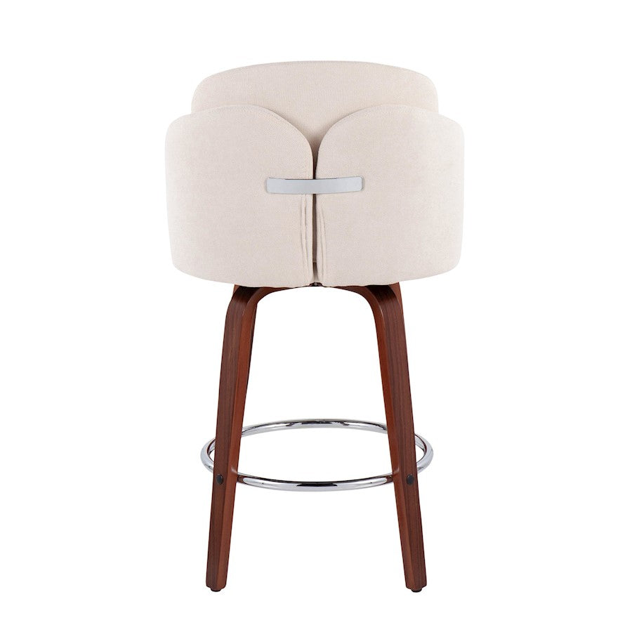 LumiSource Dahlia 25in Counter Stool Set/2 | Walnut Wood Cream Fabric Chrome | Kitchen Island & Bar Seating | Model B26-DAHLIA-R2WLCR2