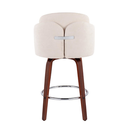 LumiSource Dahlia 25in Counter Stool Set/2 | Walnut Wood Cream Fabric Chrome | Kitchen Island & Bar Seating | Model B26-DAHLIA-R2WLCR2