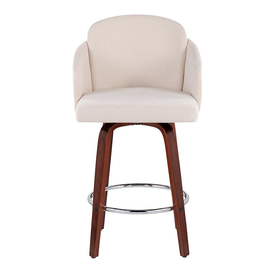 LumiSource Dahlia 25in Counter Stool Set/2 | Walnut Wood Cream Fabric Chrome | Kitchen Island & Bar Seating | Model B26-DAHLIA-R2WLCR2