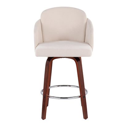 LumiSource Dahlia 25in Counter Stool Set/2 | Walnut Wood Cream Fabric Chrome | Kitchen Island & Bar Seating | Model B26-DAHLIA-R2WLCR2