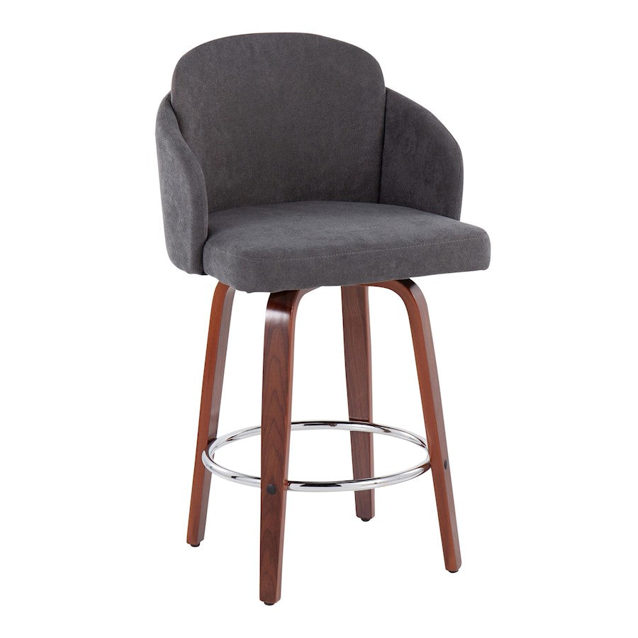 LumiSource Dahlia 25in Counter Stool Set/2 | Walnut Wood Grey Fabric Chrome | Kitchen Island & Bar Seating | Model B26-DAHLIA-R2WLGY2
