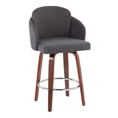 LumiSource Dahlia 25in Counter Stool Set/2 | Walnut Wood Grey Fabric Chrome | Kitchen Island & Bar Seating | Model B26-DAHLIA-R2WLGY2
