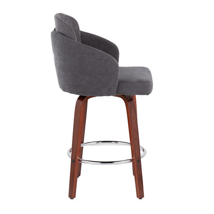 LumiSource Dahlia 25in Counter Stool Set/2 | Walnut Wood Grey Fabric Chrome | Kitchen Island & Bar Seating | Model B26-DAHLIA-R2WLGY2